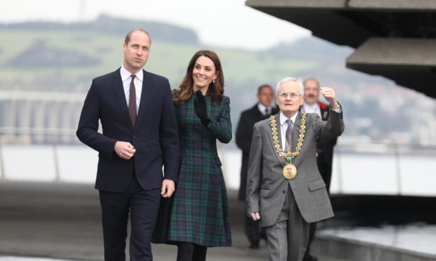 William and Kate are welcomed to Dundee by Lord Provost Ian Borthwick.