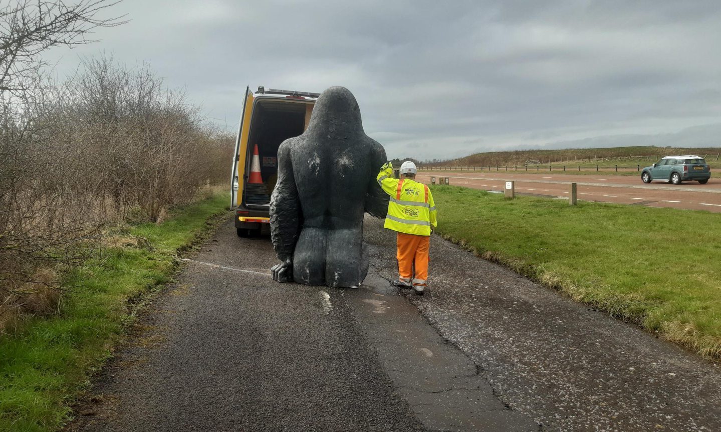 Half of giant gorilla statue found near Dundee – 90 miles from home